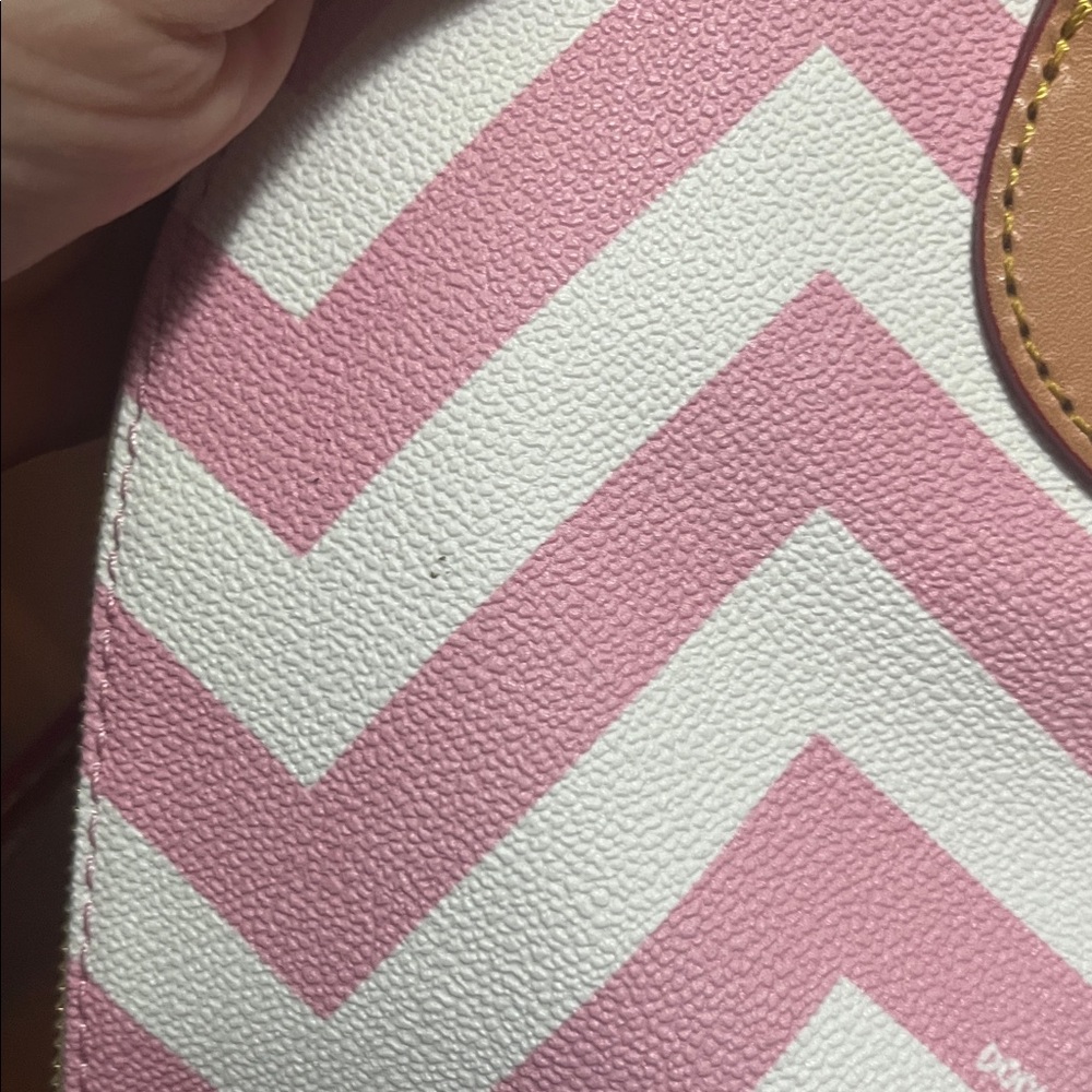 Dooney & Bourke Pink and White Chevron Satchel Set - Picture 9 of 12